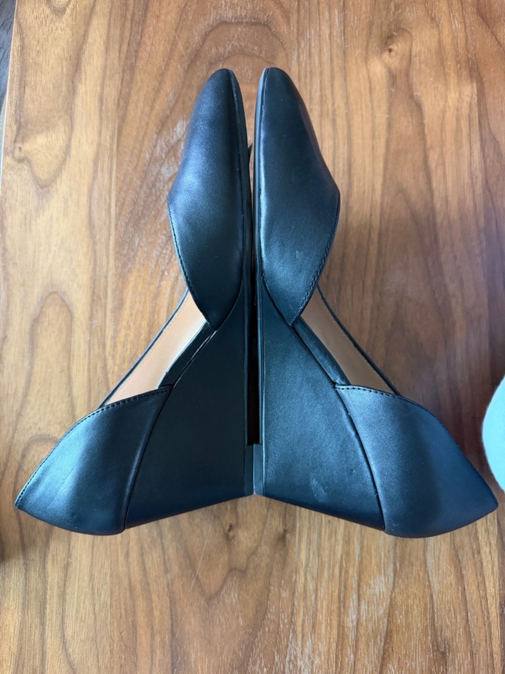 Franco Sarto Black Leather Pointed Wedge Pumps - Picture 4 of 6
